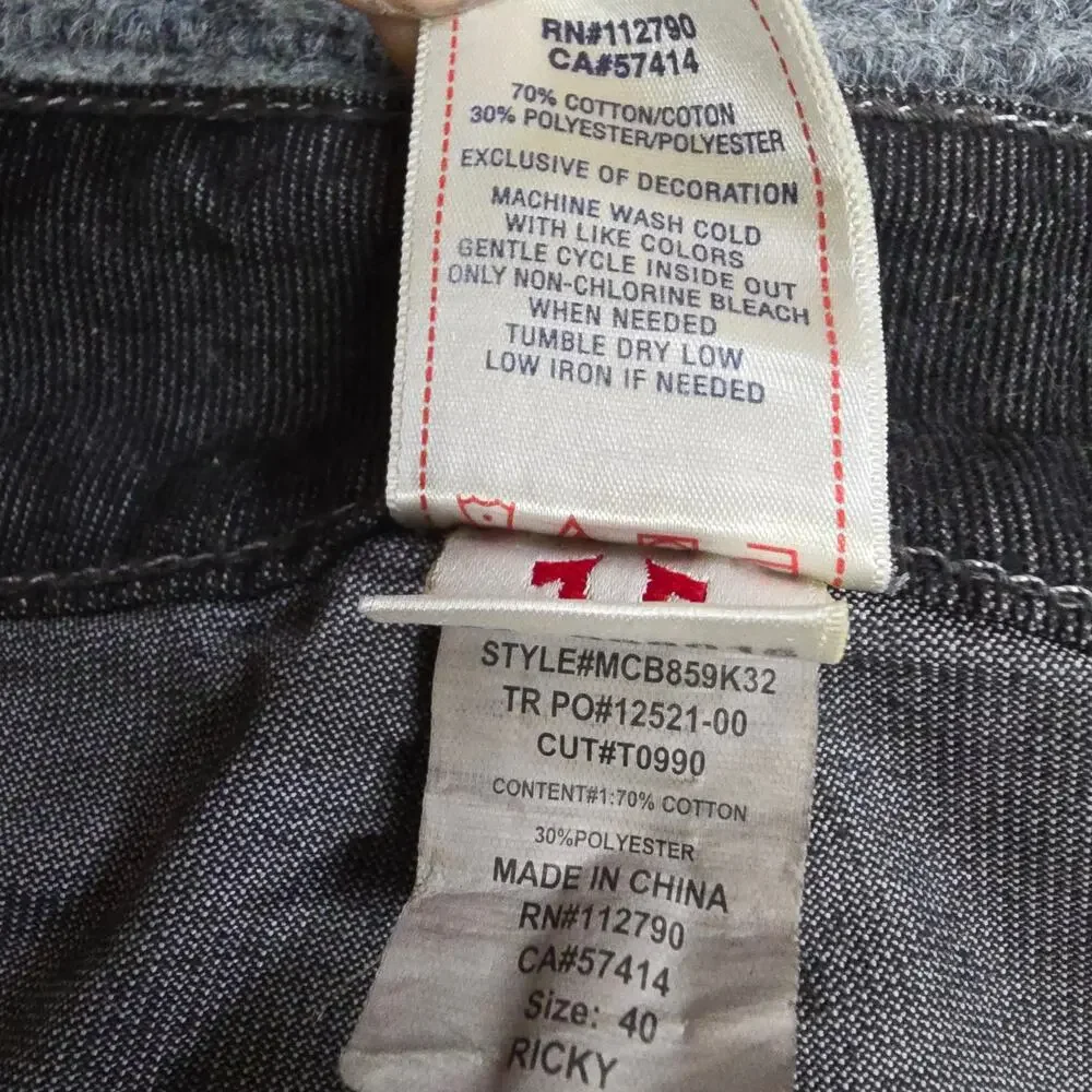 True Religion Ricky Twill Jeans Mens 40x33 Gray Relaxed Straight Flap Pocket